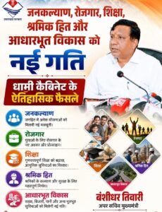 धामी कैबिनेट बैठक खत्म जनकल्याण, रोजगार, शिक्षा, श्रमिक हित और आधारभूत विकास को नई गति : धामी कैबिनेट के ऐतिहासिक फैसले